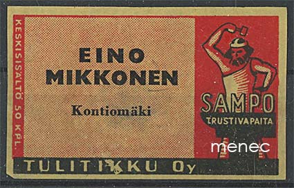 Seppä-etiketti, vanha malli, Eino Mikkonen, Kontiomäki, Paltamo 