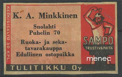 Seppä-etiketti, vanha malli, K. A. Minkkinen, Suolahti 