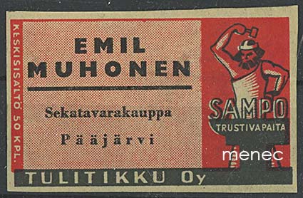 Seppä-etiketti, vanha malli, Emil Muhonen, Pääjärvi 