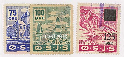 Tanska, ÖSJS, kolme rautatiemerkkiä, 75, 100 ja 125/90ö 