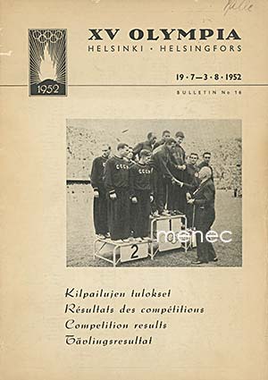 XV Olympia Helsinki-Helsingfors 19.7.-3.8.1952. Kilpailujen tulokset 