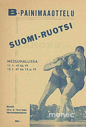 B-painimaaottelu Suomi - Ruotsi Messuhallissa 1947 