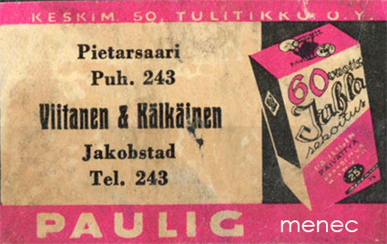 Kauppiasetiketti, Paulig, Viitanen & Kälkäinen, Pietarsaari 
