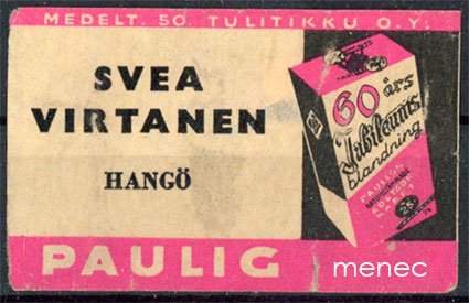 Kauppiasetiketti, Paulig, Svea Virtanen, Hanko 