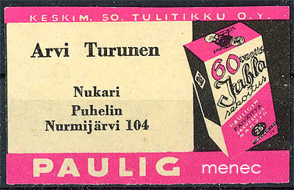 Kauppiasetiketti, Paulig, Arvi Turunen, Nukari, Nurmijärvi 
