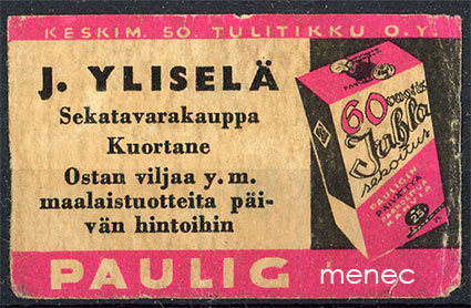 Kauppiasetiketti, Paulig, J. Yliselä, Kuortane 