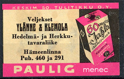 Kauppiasetiketti, Paulig, Veljekset Ylänne & Klemola, Hämeenlinna 