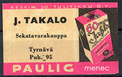 Kauppiasetiketti, Paulig, J. Takalo, Tyrnävä 