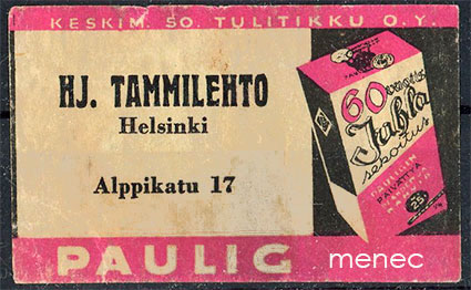 Kauppiasetiketti, Paulig, Hj. Tammilehto, Helsinki 