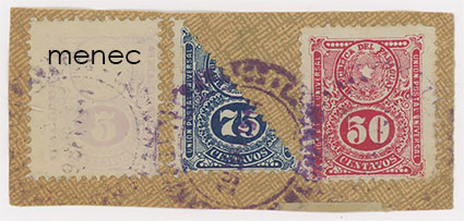 Paraguay, käyttösarja 1910, leike kolmella merkillä, puolitettu 75 c 