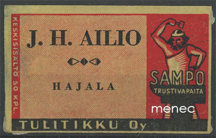 Seppä-etiketti, vanha malli, J. H. Ailio, Hajala, Salo 
