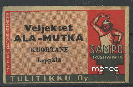 Seppä-etiketti, vanha malli, Veljekset Ala-Mutka, Kuortane 