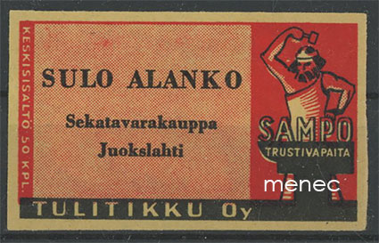 Seppä-etiketti, vanha malli, Sulo Alanko, Juokslahti, Jämsä 