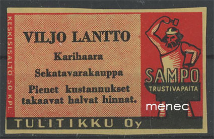 Seppä-etiketti, vanha malli, Viljo Lantto, Karihaara, Kemi, 2 kpl 