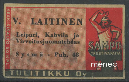 Seppä-etiketti, vanha malli, V. Laitinen, Sysmä 