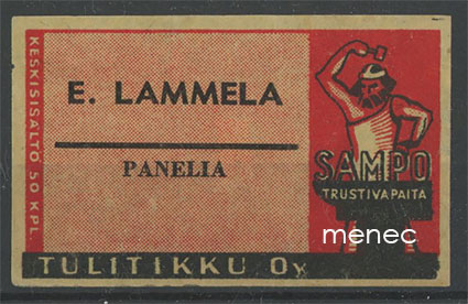 Seppä-etiketti, vanha malli, E. Lammela, Panelia, Eura 