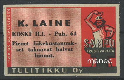 Seppä-etiketti, vanha malli, K. Laine, Koski H.l. 