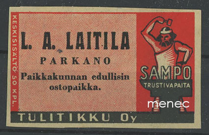 Seppä-etiketti, vanha malli, L. A. Laitila, Parkano 
