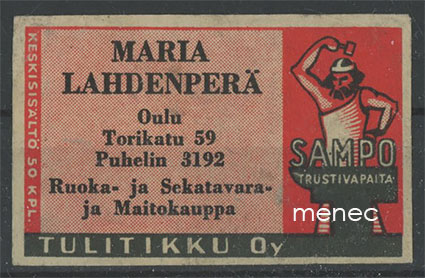Seppä-etiketti, vanha malli, Maria Lahdenperä, Oulu 
