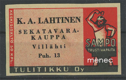 Seppä-etiketti, vanha malli, K. A. Lahtinen, Villähti [Villähde?] 