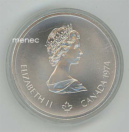 Kanada, olympialaiset 1976, 5 dollaria, hopea, urheilija ja soihtu 