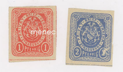 Saksa, Strassburg, Privat-Brief-Verkehr 1886, 1 ja 2 Pf 