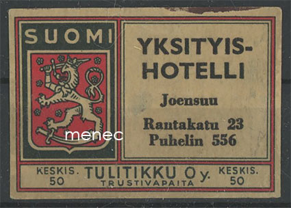 Tulitikkuetiketti, Yksityishotelli, Joensuu 