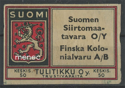 Tulitikkuetiketti, Suomen Siirtomaatavara O/Y 