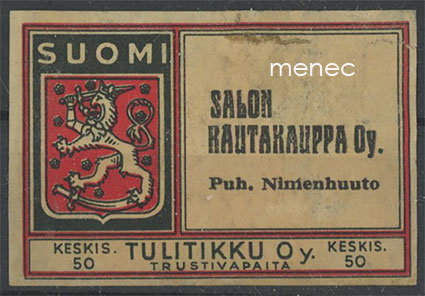 Tulitikkuetiketti, Salon Rautakauppa 