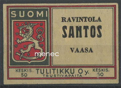 Tulitikkuetiketti, Ravintola Santos, Vaasa 