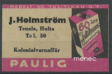 Kauppiasetiketti, Paulig, J. Holmström, Tenhola, Hulta, Tammisaari 