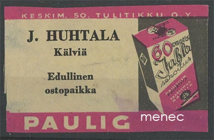 Kauppiasetiketti, Paulig, J. Huhtala, Kälviä 