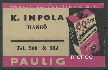 Kauppiasetiketti, Paulig, K. Impola, Hanko, 2 kpl 