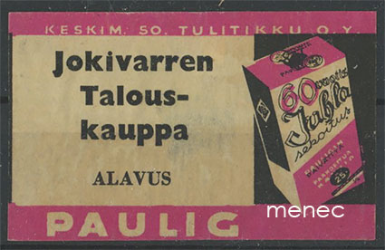 Kauppiasetiketti, Paulig, Jokivarren Talouskauppa, Alavus 