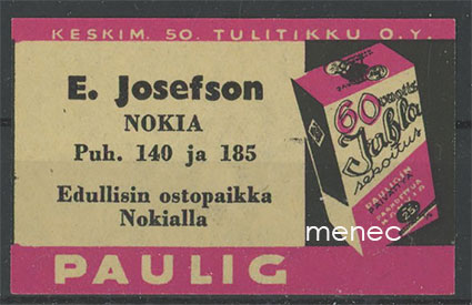 Kauppiasetiketti, Paulig, E. Josefson, Nokia 