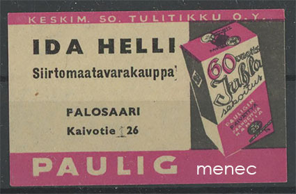 Kauppiasetiketti, Paulig, Ida Helli, Palosaari, Vaasa 