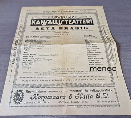 Suomen Kansallisteatteri, Setä Bräsig, ohjelmaesite 1919 