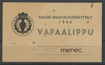 Rintamerkki/vapaalippu, Salon maatalousnäyttely 1955 
