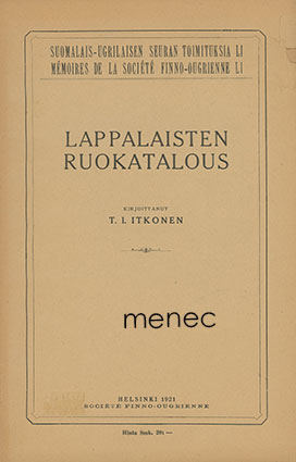 Itkonen, T. I. - Lappalaisten ruokatalous 
