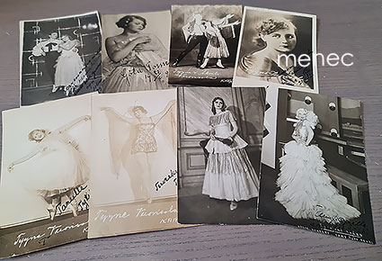 Signeerattuja näyttelijäkortteja 1920-1930-luvuilta, 8 kpl 