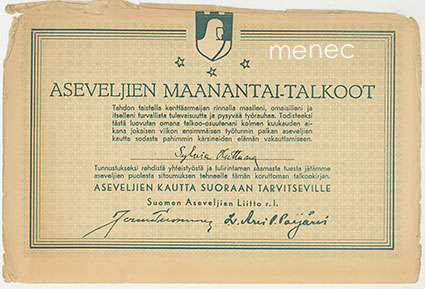 Aseveljien maanantai-talkoot, talkoositoumustodistus 