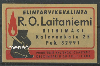 Kauppiasetiketti, R. O. Laitaniemi, Riihimäki 