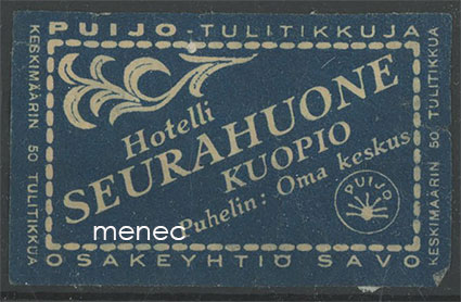 Tulitikkuetiketti, Hotelli Seurahuone, Kuopio 