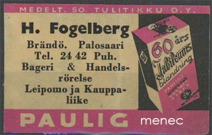 Kauppiasetiketti, H. Fogelberg, Palosaari, Vaasa 
