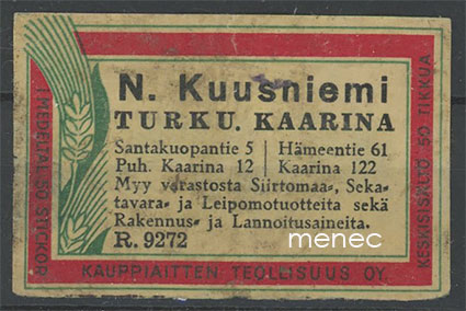 Kauppiasetiketti, N. Kuusniemi, Turku, Kaarina 