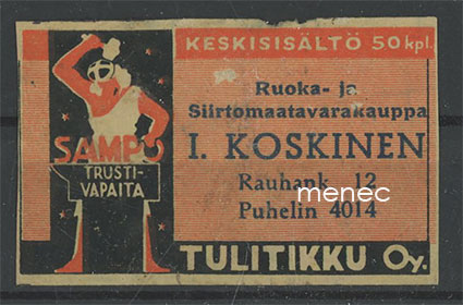 Seppä-etiketti, vanha malli, I. Koskinen, Rauhankatu 12 