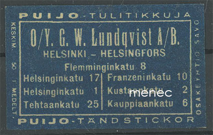 Kauppiasetiketti, G. V. Lundqvist, Helsinki 