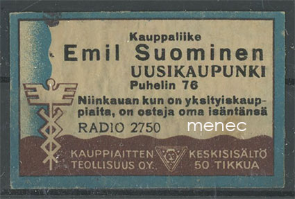 Kauppiasetiketti, Emil Suominen, Uusikaupunki 