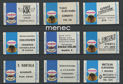 Paulig-kahvilaetikettisarjaa, 9 kpl 
