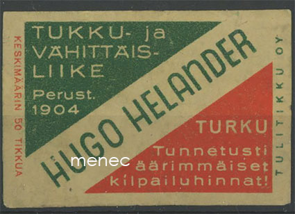 Tulitikkuetiketti, Hugo Helander, Turku 
